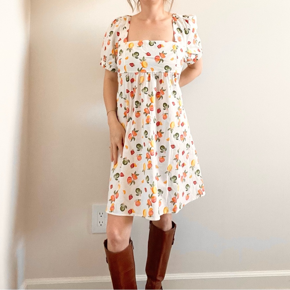 Wild Fable Fruit Print Puff Sleeve Babydoll Dress - Picture 4 of 5
